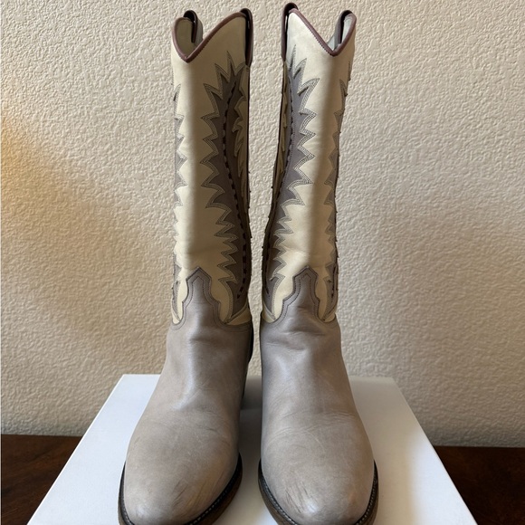 SARTORE Paris Western Cowboy Boots Womens EU 37 Cream Gray Leather Made in Italy - Picture 3 of 16